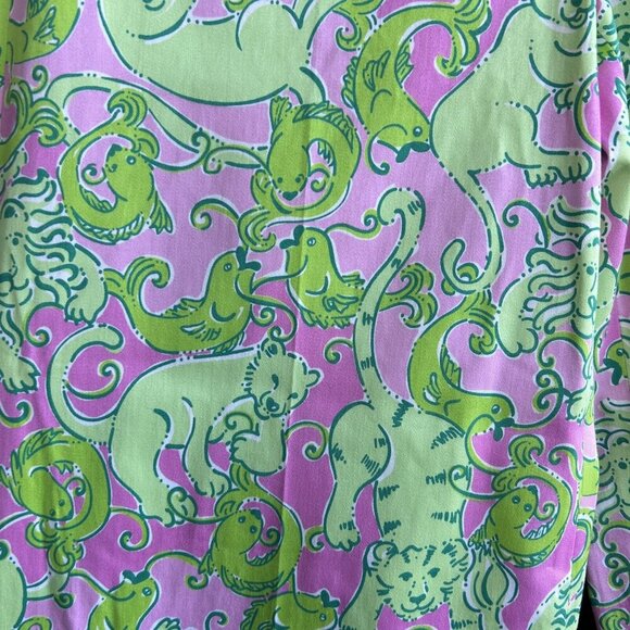 Lilly Pulitzer Pink Green Animal Lion Fish Print Wide Leg NWT Size 2 - Picture 9 of 10